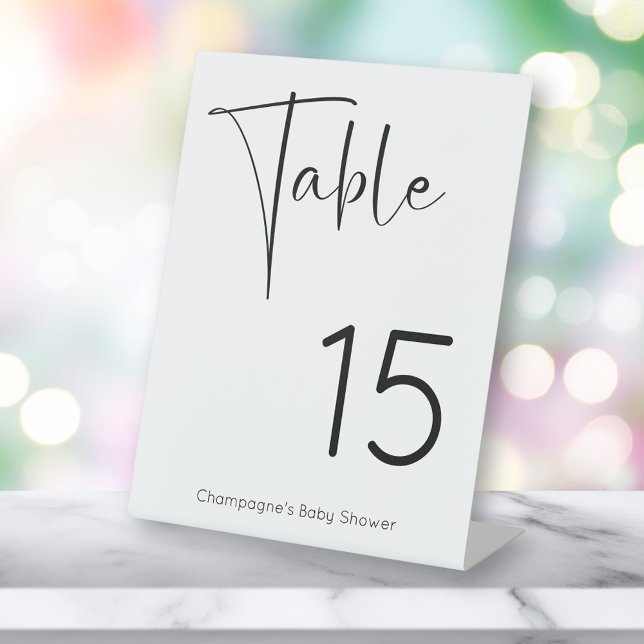 Signe De Table Numéro de tableau Baby shower de script moderne (Créateur téléchargé)