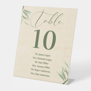 Signe De Table Numéro De Tableau Feuillage Vert Papier Beige Busi