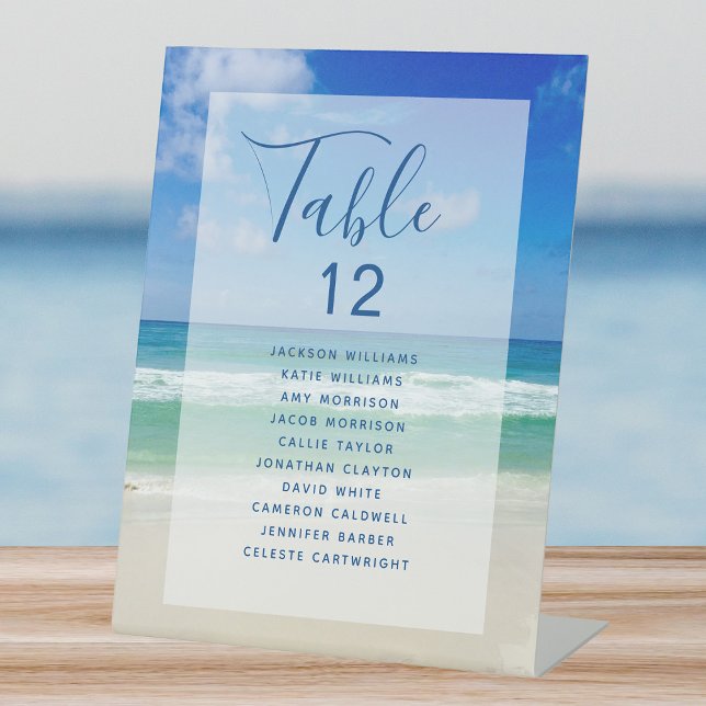 Signe De Table Ocean Photo Beach Wedding Numéro de table w Noms (Créateur téléchargé)