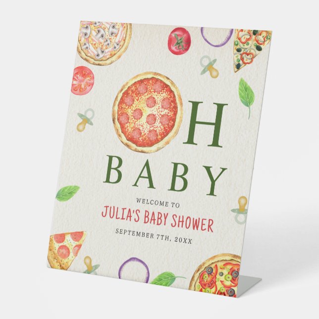 Signe De Table Oh Baby Pizza + Pacificateurs Baby shower Bienvenu (Recto)