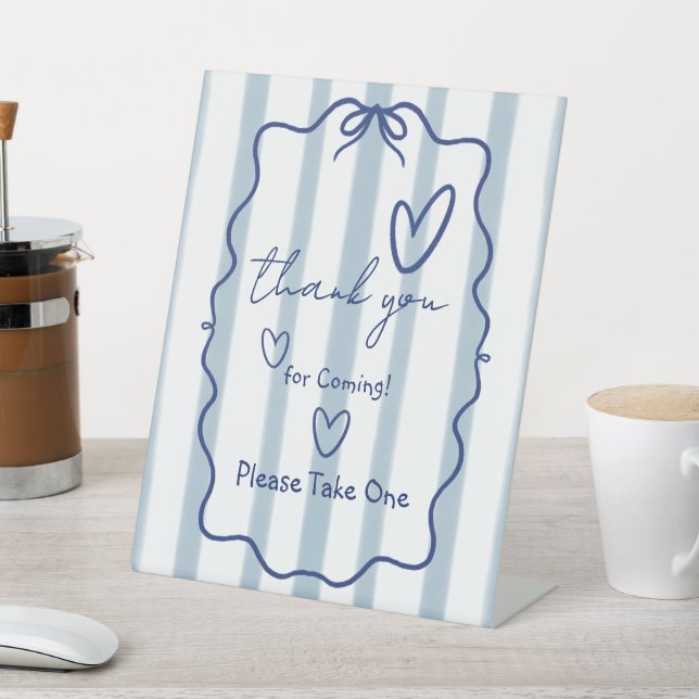 Signe De Table Oh Boy mignon Baby shower Whimsical Blue Stripes (In SItu)
