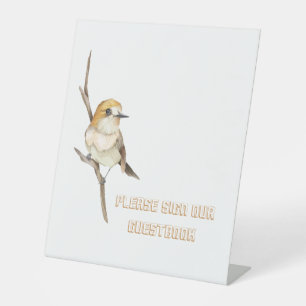 Signe De Table Oiseau Sur Une Branche Signer Notre Livre D'Invité