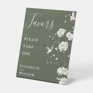 Signe De Table Olive Green Chinoiserie Floral Faveurs Mariage