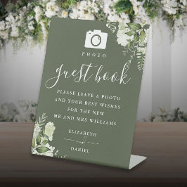 Signe De Table Olive Green Greenery Photo Mariage du livre d'or