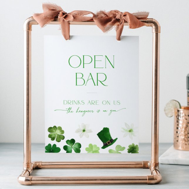 Signe De Table Open Bar Bridal Shower St. Patrick's Day green (Open bar sign for St. Patricks Day)