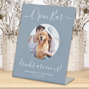 Signe De Table Open Bar Personnalisé Dusty Blue Pet Chien Mariage