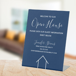 Signe De Table Open House Custom Real Estate Company Navy Blue