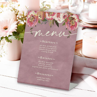 Signe De Table Ophelia Cottagecore Dusty Rose Floral Menu Mariage