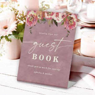 Signe De Table Ophelia Dusty rose Floral Mariage du livre d'or