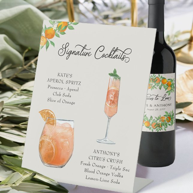 Signe De Table Orange Blossom Signature Cocktails Bar Mariage (Signatures Cocktails bar sign from the Orange Blossom Wedding Collection by Darling & May)