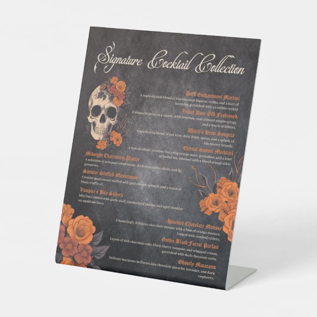Signe De Table Orange Fleurs Élégant Menu Cocktail (Recto)