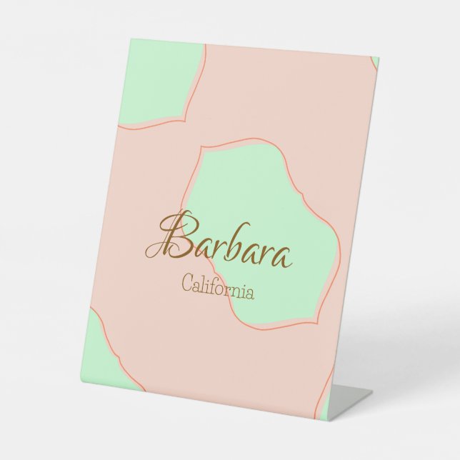 Signe De Table Orange vert pastel boho ajouter nom place rustique (Recto)