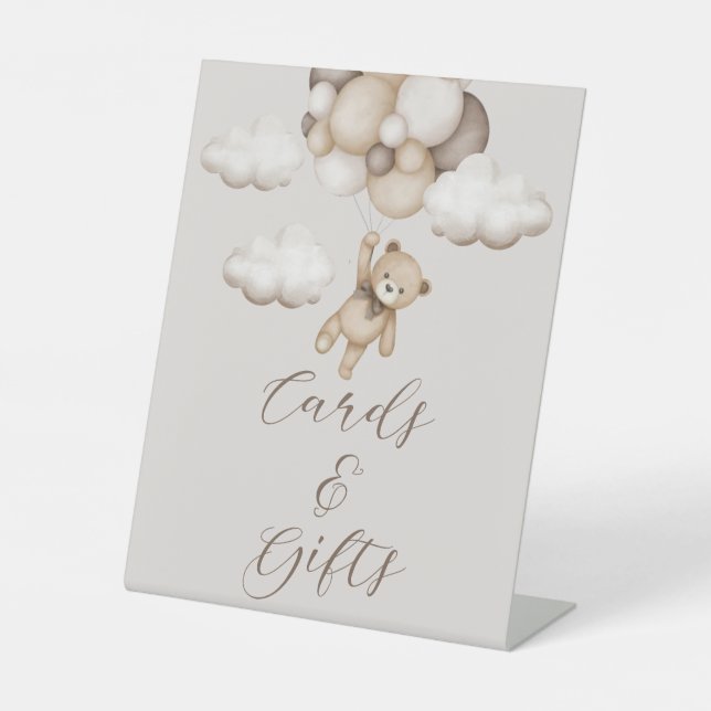 Signe De Table Ours mignon Avec Ballons Cartes Cadeaux Piédestal  (Recto)