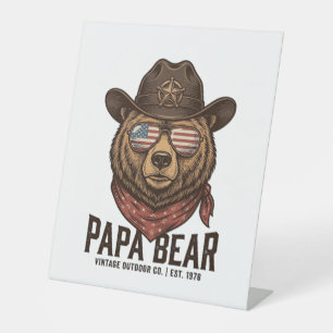 Signe De Table Ours Papa Ours Cowboy Patriotique Vintage Vector D