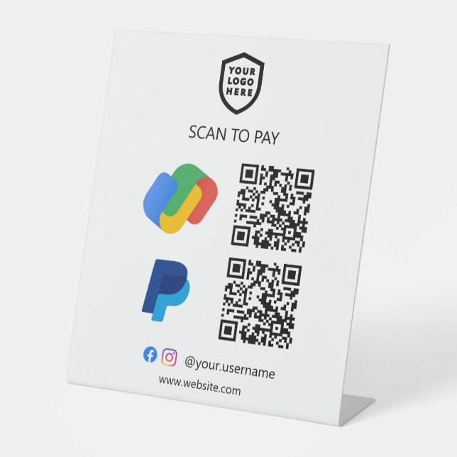 Signe De Table Paiement de code QR | Google Pay & Paypal Analyser (Recto)