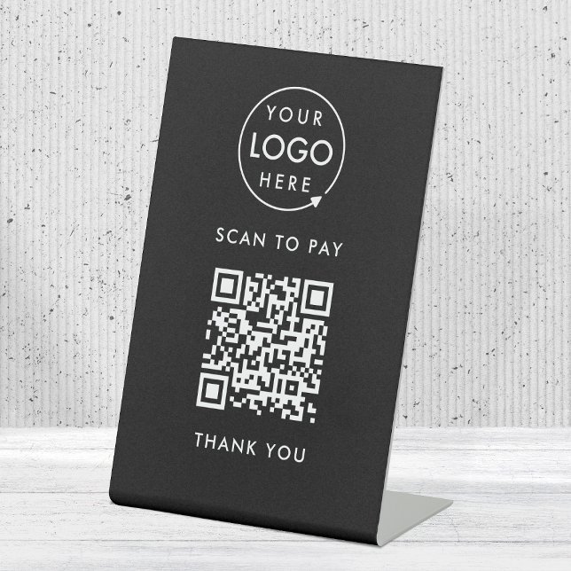 Signe De Table Paiement de code QR | Logo noir sans contact (Interactive "scan to pay” QR code cash wrap table signs for electronic payment transactions.)