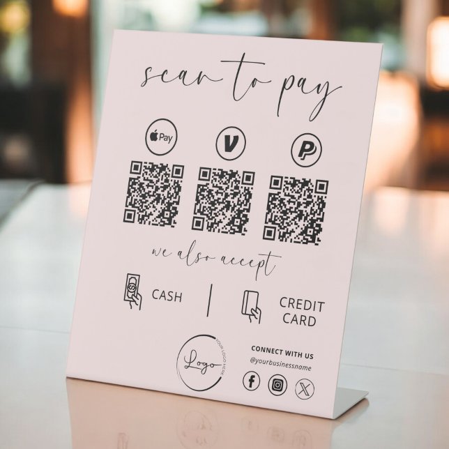 Signe De Table Paiement de code QR rose - Analyser pour payer Log (Créateur téléchargé)