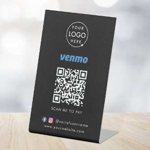 Signe De Table Paiement du code QR Venmo   Analyse noire pour pay