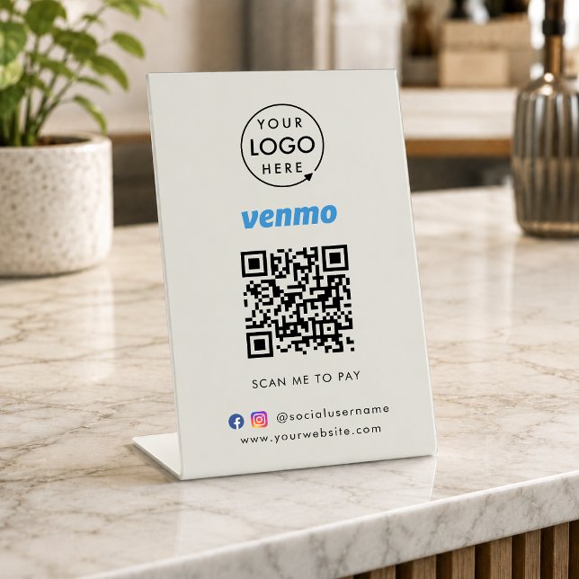 Signe De Table Paiement du code QR Venmo | Analyser pour payer le (Interactive "scan to pay” QR code cash wrap table signage for collecting digital payment by Venmo.)
