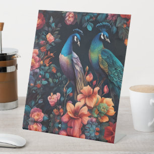 Signe De Table Paire de Peacocks dans un jardin coloré