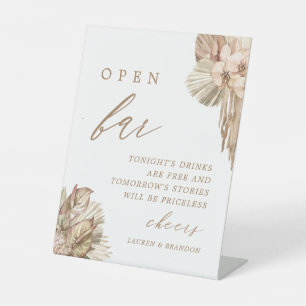 Signe De Table Pampas Grass Boho Mariage Open Bar Sign