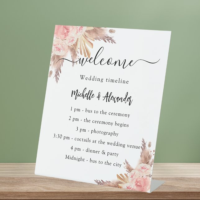 Signe De Table Pampas herbe rose programme de mariage floral cale (Créateur téléchargé)
