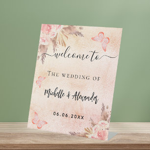 Signe De Table Pampas herbes papillons floraux accueil mariage