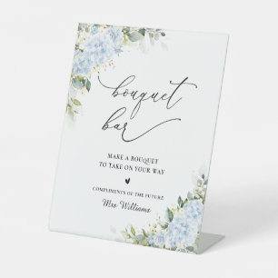 Signe De Table Pancarte de bar de bouquet floral d'hortensia bleu