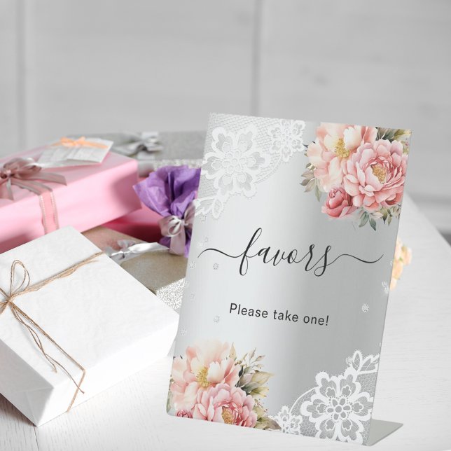 Signe De Table Pancarte de faveur de fleurs en dentelle rose arge (Créateur téléchargé)