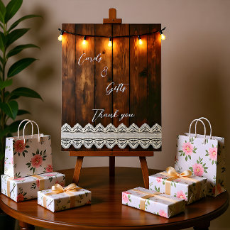 Signe De Table Pancarte sur pied Rustic Wood et Lace Cartes & Cad
