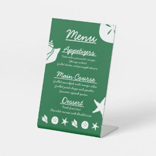 Signe De Table Pancarte sur piédestal Coquillages d'été en vert