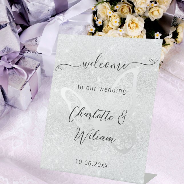 Signe De Table papillon argent mariage bienvenue (Créateur téléchargé)