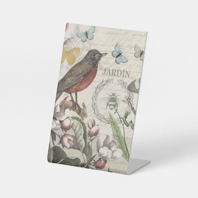 Signe De Table Papillon Oiseau Élégant Robin Art Français (Recto)