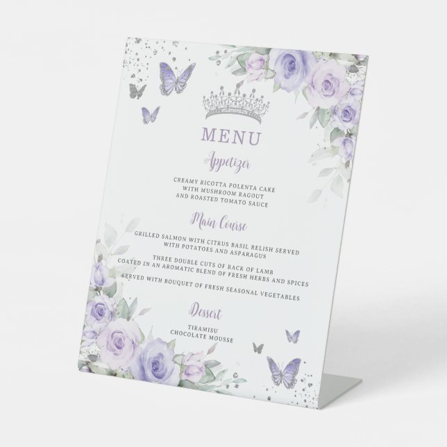 Signe De Table Papillons floraux de lavande violette Menu d'anniv (Recto)