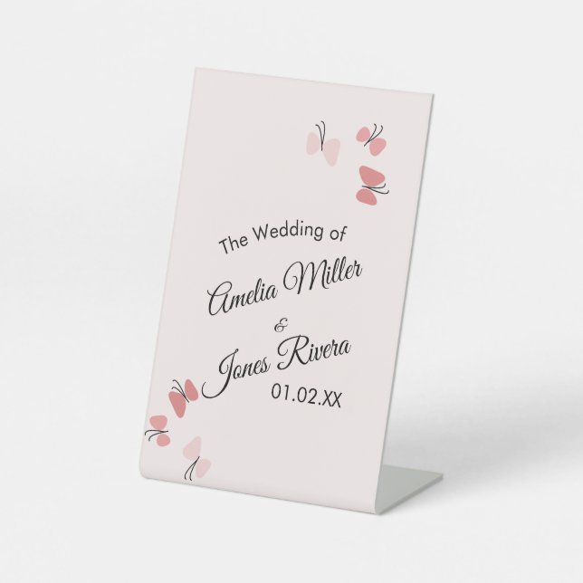 Signe De Table Papillons roses Jardin Romantique Simple Mariage (Recto)