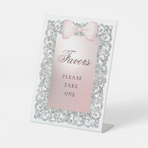 Signe De Table Parties scintillant Argent Cadre rose Bow Faveurs