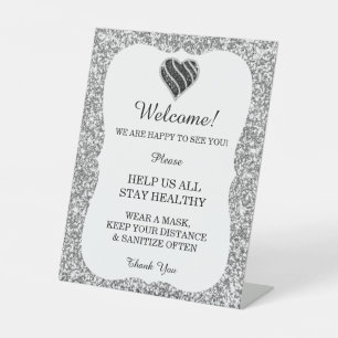 Signe De Table Parties scintillant Argent Noir & Blanc Coeur Mari