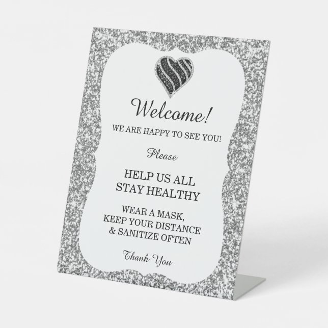Signe De Table Parties scintillant Argent Noir & Blanc Coeur Mari (Recto)