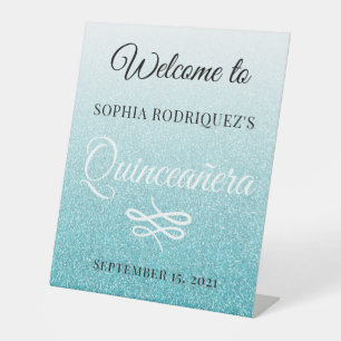 Signe De Table Parties scintillant bleue Quinceañera 15e annivers