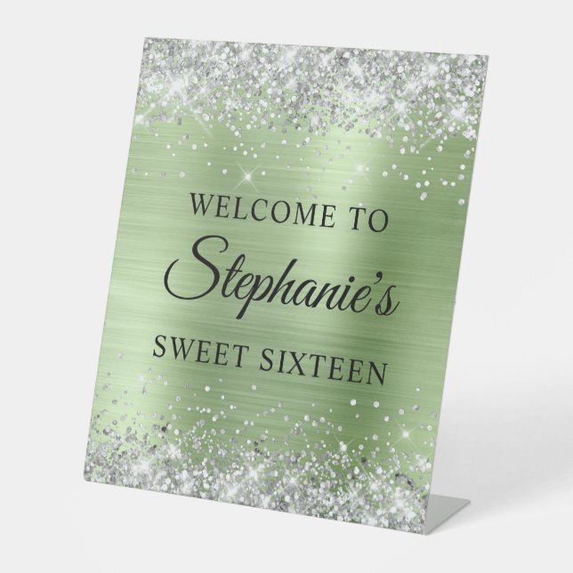 Signe De Table Parties scintillant d'argent Mint Green Foil 16e a (Recto)