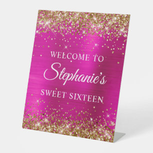 Signe De Table Parties scintillant d'or Sweet sixteen à huile ros