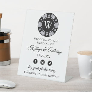 Signe De Table Parties scintillant en argent Monogram Poker Chip 