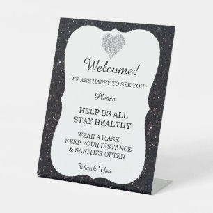Signe De Table Parties scintillant noire Diamond Coeur Mariage Sé