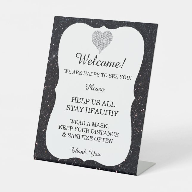 Signe De Table Parties scintillant noire Diamond Coeur Mariage Sé (Recto)