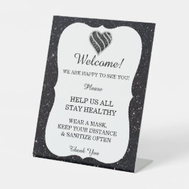 Signe De Table Parties scintillant noire Noir & Blanc Coeur Maria