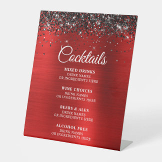 Signe De Table Parties scintillant Noire Rouge Foil Cocktails Bar