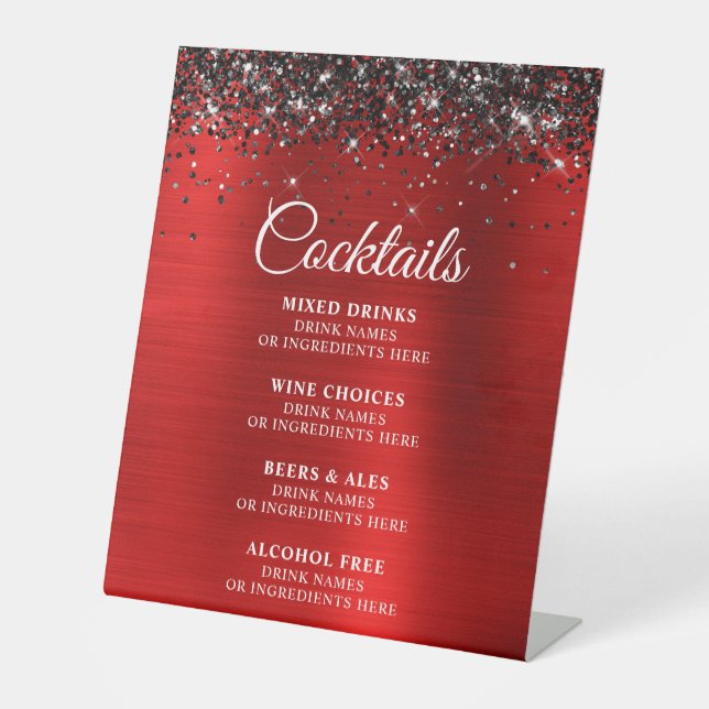 Signe De Table Parties scintillant Noire Rouge Foil Cocktails Bar (Recto)