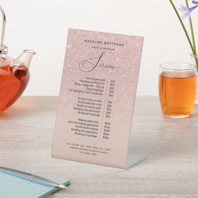 Signe De Table Parties scintillant or rose Blush Pink Salon Tarif (In SItu)