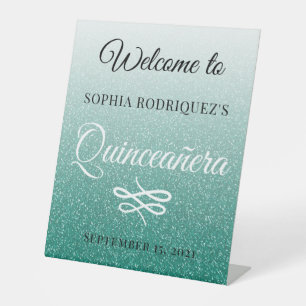 Signe De Table Parties scintillant verte Quinceañera 15e annivers