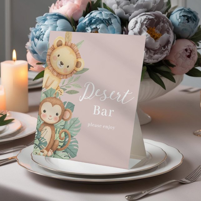 Signe De Table Pastel baby shower tropical Jungle Safari Animaux (Créateur téléchargé)
